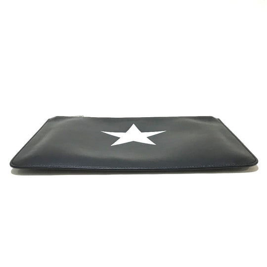 GIVENCHY Clutch bag leather Black x white business bag Star design mens Used Authentic