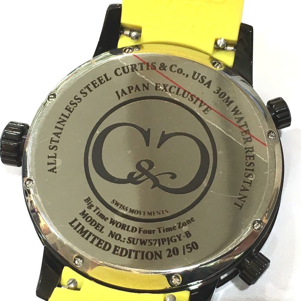 Curtis& Co. Watches Quartz SUW57JPJGY-B Stainless Steel, Rubber Belt yellow BIG Time WORLD yellow dial mens Used Authentic
