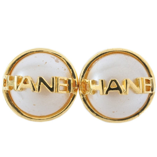 CHANEL Earring Plated Gold, Faux Pearl gold Women Used Authentic