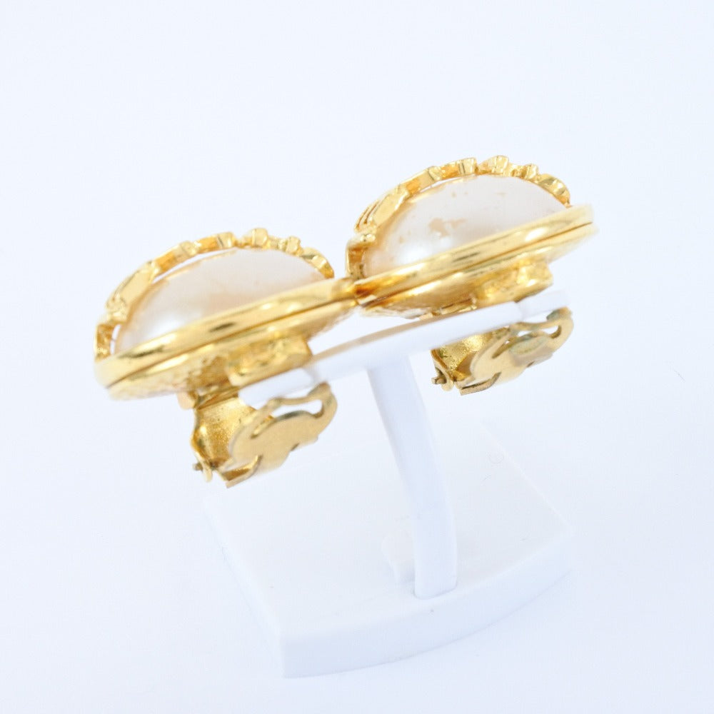 CHANEL Earring Plated Gold, Faux Pearl gold Women Used Authentic
