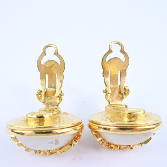 CHANEL Earring Plated Gold, Faux Pearl gold Women Used Authentic