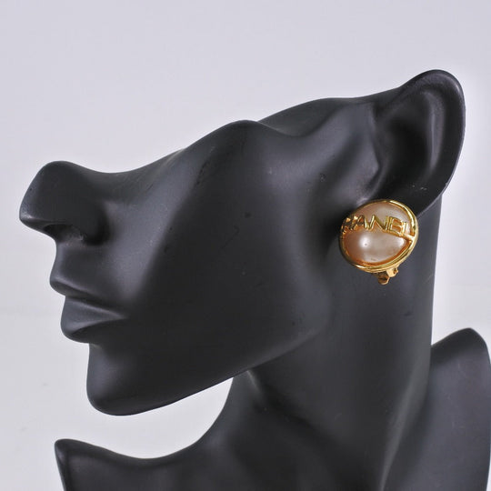 CHANEL Earring Plated Gold, Faux Pearl gold Women Used Authentic