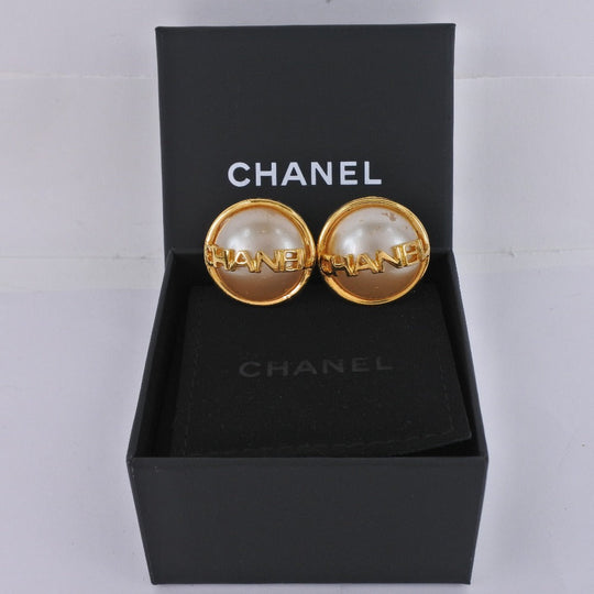 CHANEL Earring Plated Gold, Faux Pearl gold Women Used Authentic