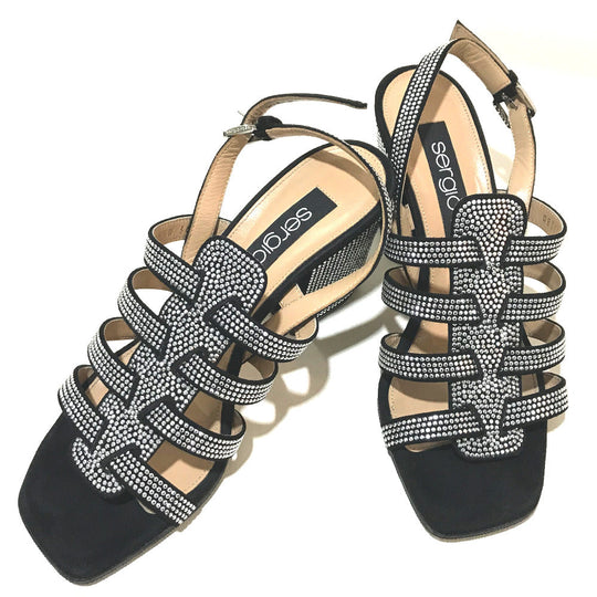 Sergio Rossi Sandals A83650 suede Black x silver Studs SR Demetra Women 36 Used Authentic