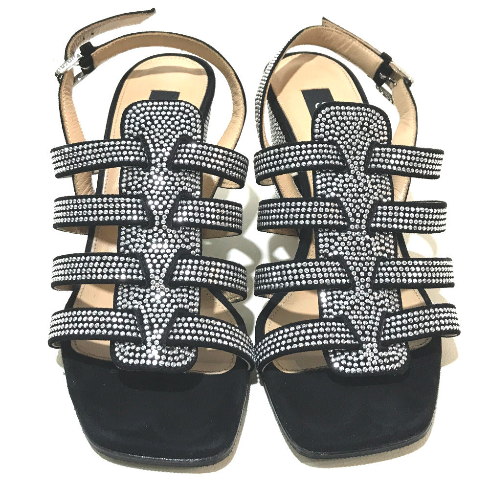 Sergio Rossi Sandals A83650 suede Black x silver Studs SR Demetra Women 36 Used Authentic