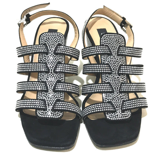 Sergio Rossi Sandals A83650 suede Black x silver Studs SR Demetra Women 36 Used Authentic