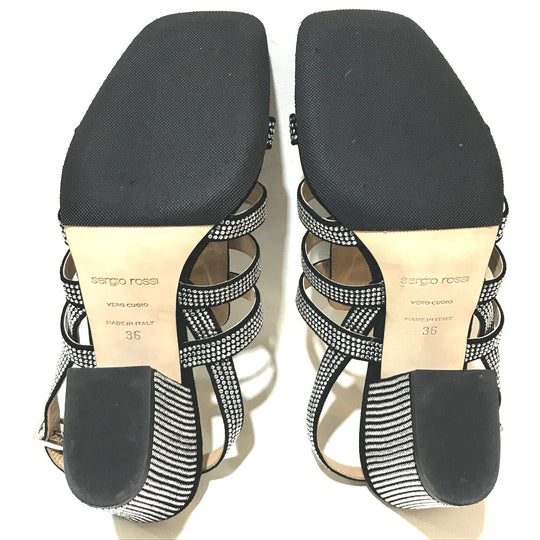 Sergio Rossi Sandals A83650 suede Black x silver Studs SR Demetra Women 36 Used Authentic
