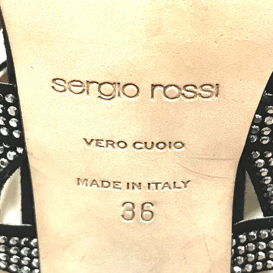 Sergio Rossi Sandals A83650 suede Black x silver Studs SR Demetra Women 36 Used Authentic