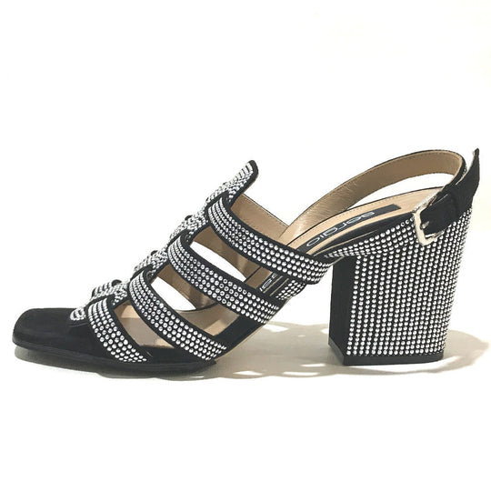 Sergio Rossi Sandals A83650 suede Black x silver Studs SR Demetra Women 36 Used Authentic