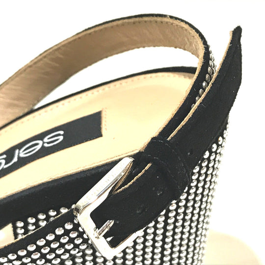 Sergio Rossi Sandals A83650 suede Black x silver Studs SR Demetra Women 36 Used Authentic