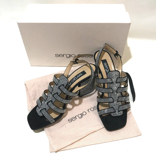Sergio Rossi Sandals A83650 suede Black x silver Studs SR Demetra Women 36 Used Authentic