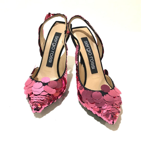 Sergio Rossi pumps A82860 Sequin Black x pink High heels Women 36 Used Authentic