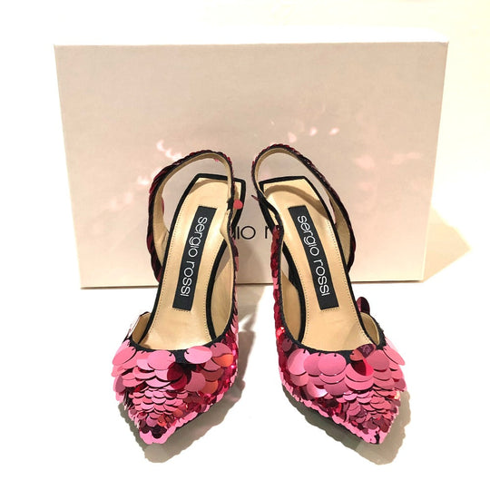 Sergio Rossi pumps A82860 Sequin Black x pink High heels Women 36 Used Authentic