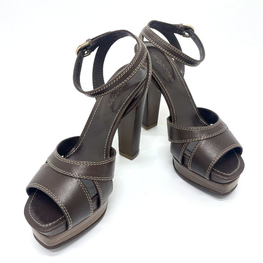 Sergio Rossi Sandals leather Brown Ankle strap Women 36 Used Authentic