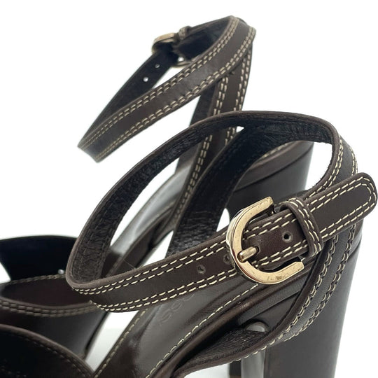 Sergio Rossi Sandals leather Brown Ankle strap Women 36 Used Authentic