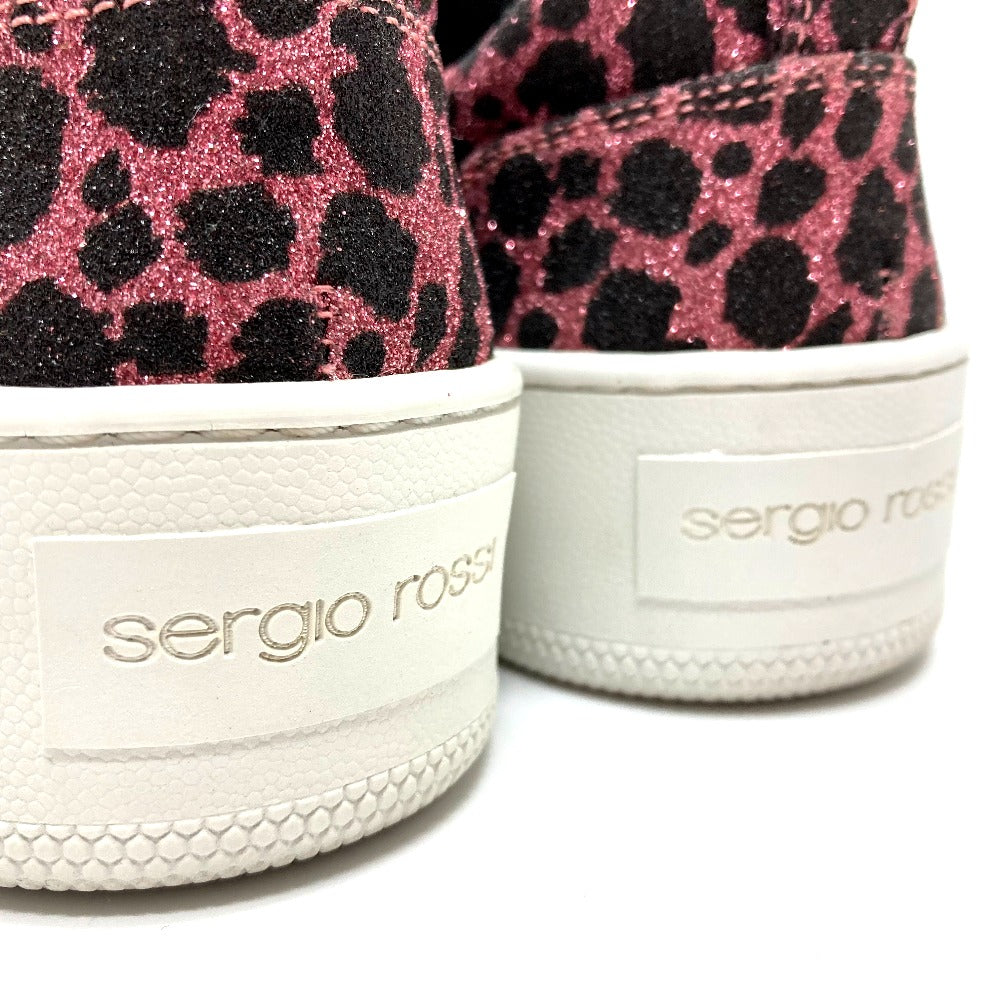 Sergio Rossi Slip-on Cotton , Cotton/Polyester/Leather Pink x Black Leopard Glitter LeopardPattern Leopard Women 36 Used Authentic