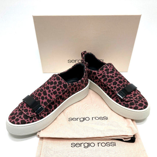 Sergio Rossi Slip-on Cotton , Cotton/Polyester/Leather Pink x Black Leopard Glitter LeopardPattern Leopard Women 36 Used Authentic