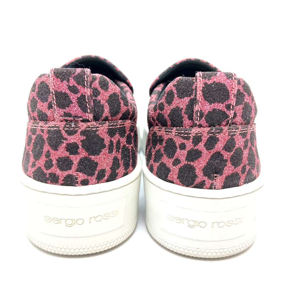 Sergio Rossi Slip-on Cotton , Cotton/Polyester/Leather Pink x Black Leopard Glitter LeopardPattern Leopard Women 36 Used Authentic