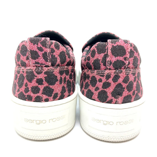 Sergio Rossi Slip-on Cotton , Cotton/Polyester/Leather Pink x Black Leopard Glitter LeopardPattern Leopard Women 36 Used Authentic