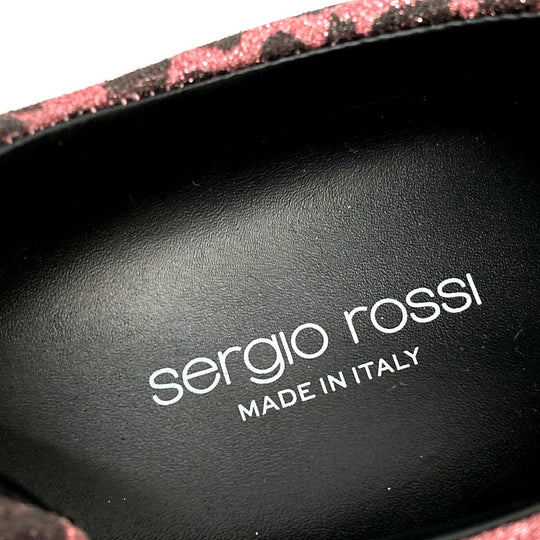 Sergio Rossi Slip-on Cotton , Cotton/Polyester/Leather Pink x Black Leopard Glitter LeopardPattern Leopard Women 36 Used Authentic