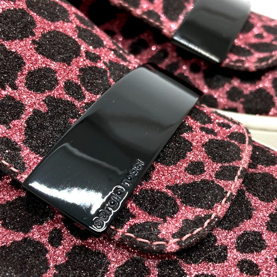 Sergio Rossi Slip-on Cotton , Cotton/Polyester/Leather Pink x Black Leopard Glitter LeopardPattern Leopard Women 36 Used Authentic