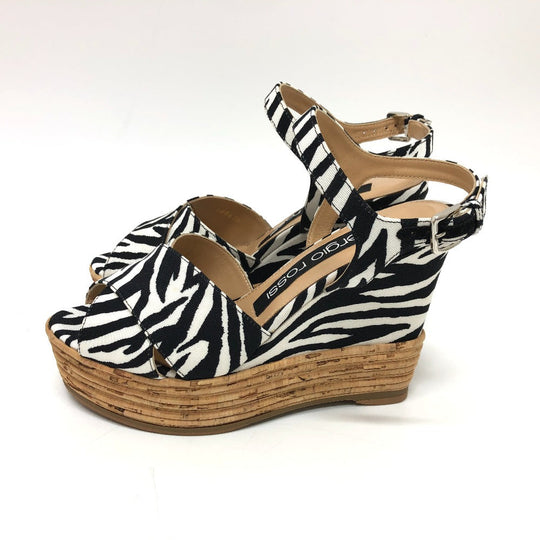 Sergio Rossi Sandals canvas black Zebra Women 36 Used Authentic
