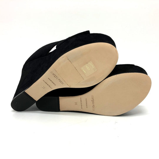 Sergio Rossi Sandals suede black Women 36 Used Authentic