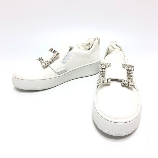 Sergio Rossi sneakers A92080 leather white crystal buckle Women 36 Used Authentic