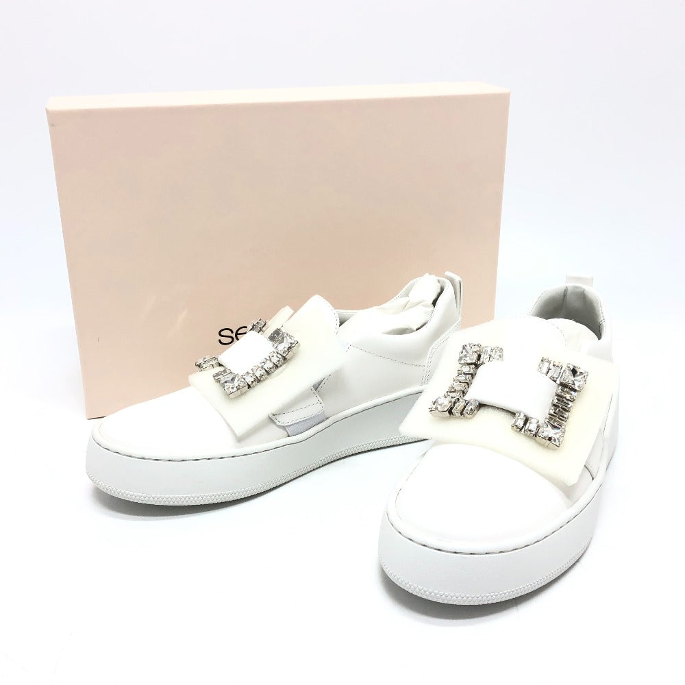 Sergio Rossi sneakers A92080 leather white crystal buckle Women 36 Used Authentic