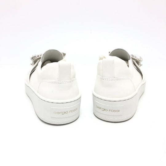Sergio Rossi sneakers A92080 leather white crystal buckle Women 36 Used Authentic