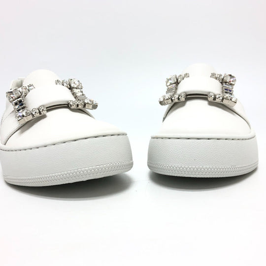 Sergio Rossi sneakers A92080 leather white crystal buckle Women 36 Used Authentic