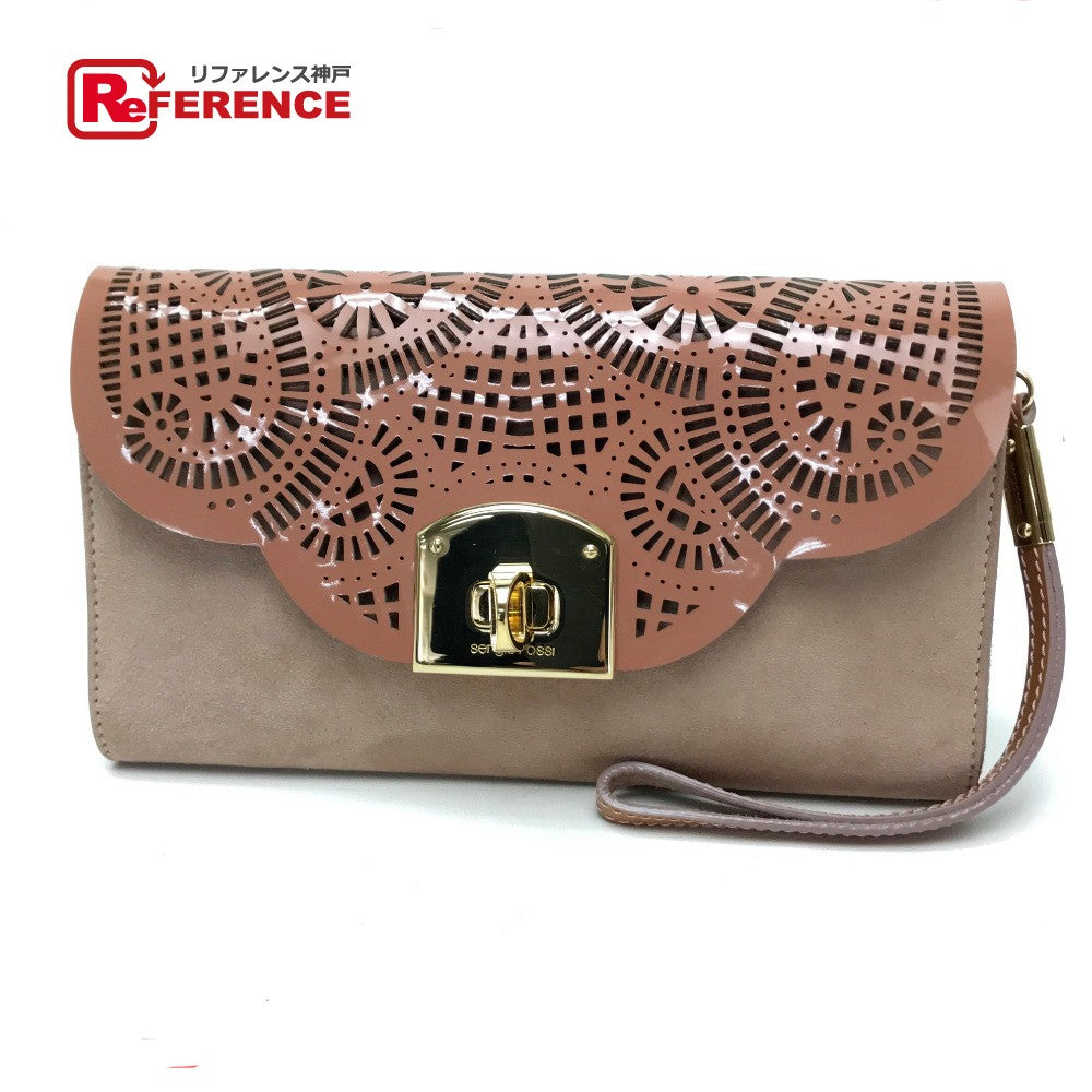 Sergio Rossi Clutch bag Suede / patent leather Pink beige type Pouch Clutch bag Women Used Authentic