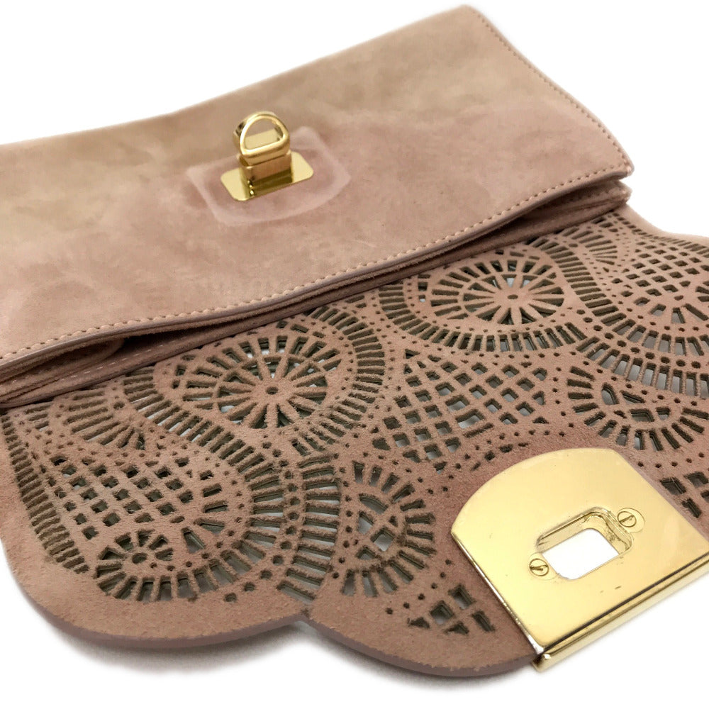 Sergio Rossi Clutch bag Suede / patent leather Pink beige type Pouch Clutch bag Women Used Authentic