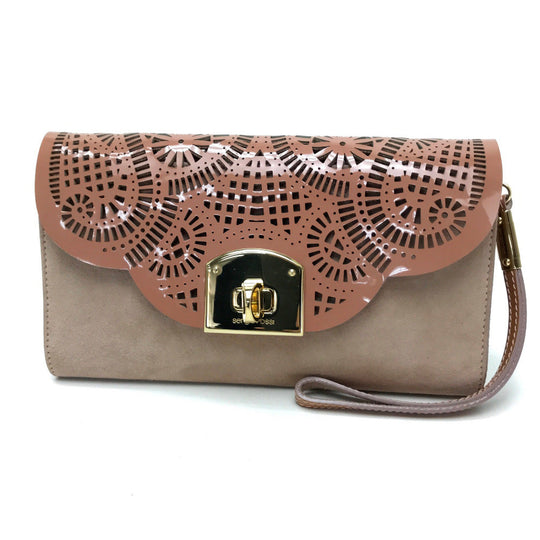 Sergio Rossi Clutch bag Suede / patent leather Pink beige type Pouch Clutch bag Women Used Authentic