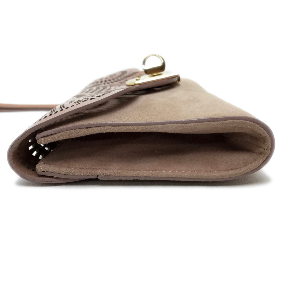 Sergio Rossi Clutch bag Suede / patent leather Pink beige type Pouch Clutch bag Women Used Authentic