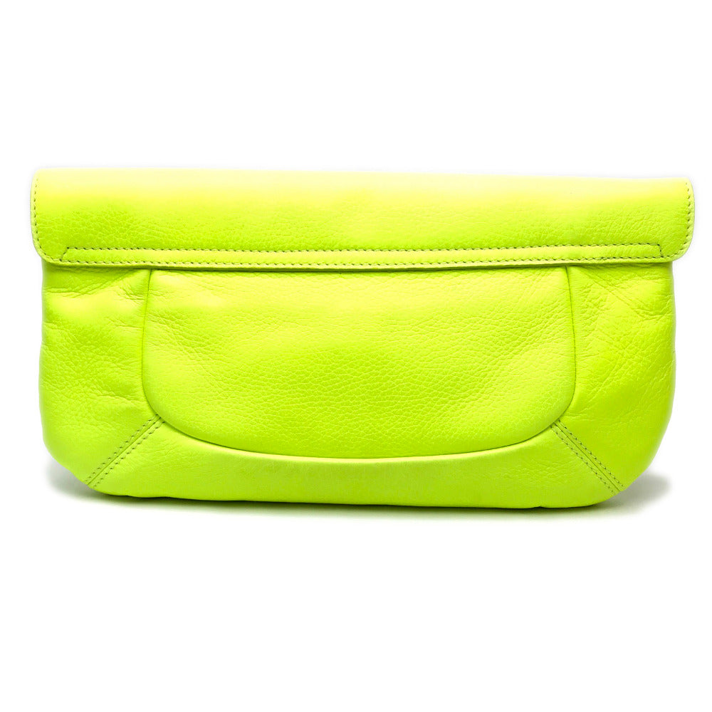 Sergio Rossi Clutch bag leather Fluorescent yellow Turn lock Clutch bag Women Used Authentic