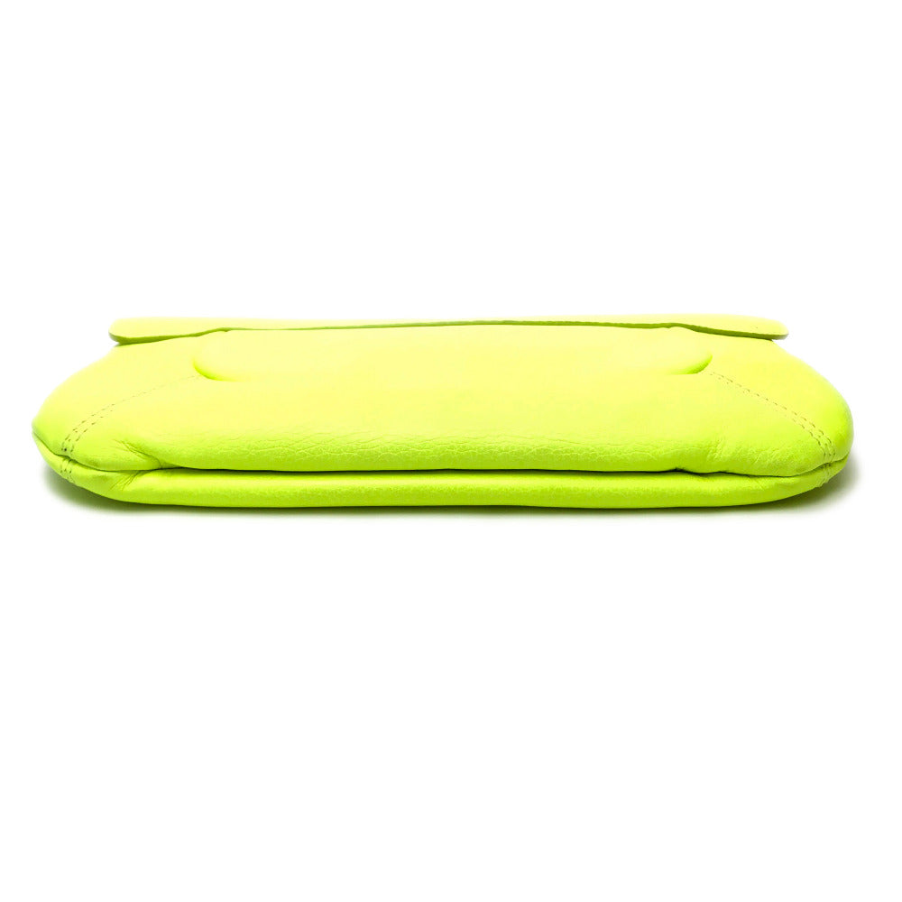 Sergio Rossi Clutch bag leather Fluorescent yellow Turn lock Clutch bag Women Used Authentic