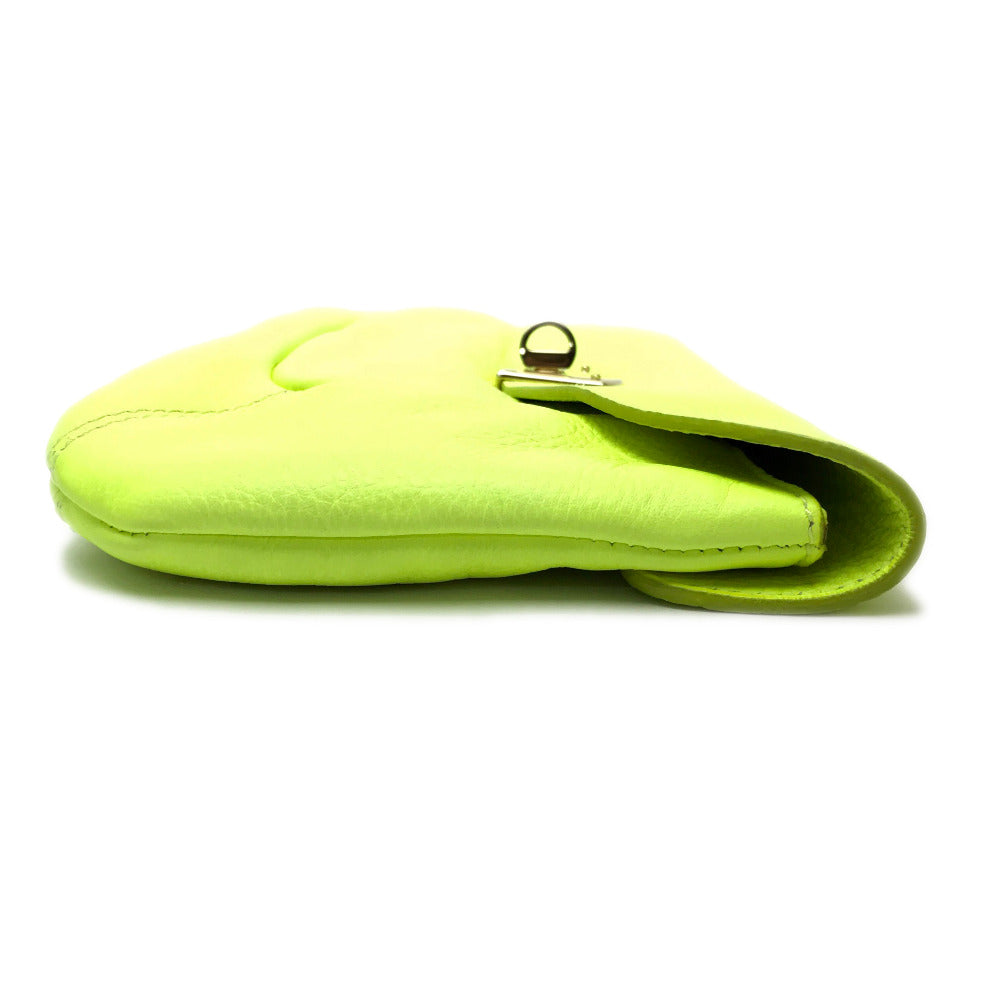 Sergio Rossi Clutch bag leather Fluorescent yellow Turn lock Clutch bag Women Used Authentic