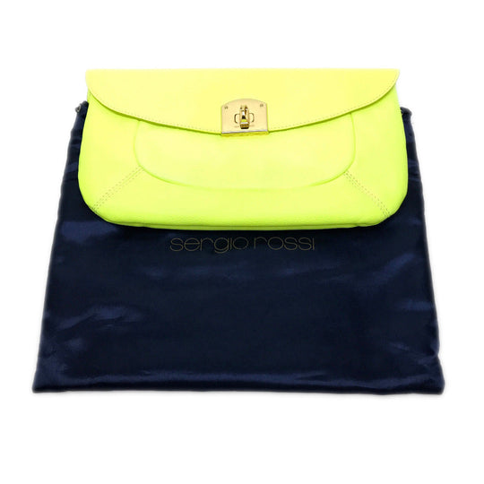 Sergio Rossi Clutch bag leather Fluorescent yellow Turn lock Clutch bag Women Used Authentic