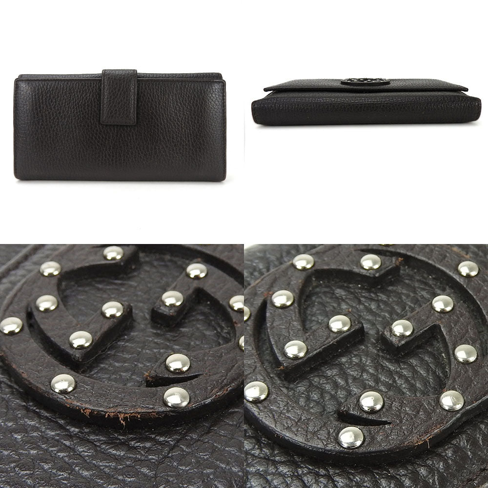 GUCCI Long Wallet Purse 231843 leather Dark brown Interlocking Women Used Authentic