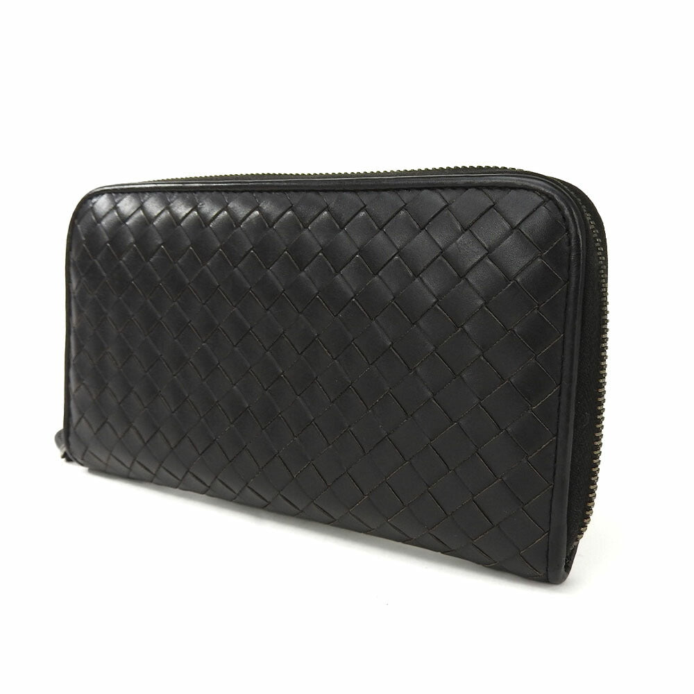 BOTTEGAVENETA Long Wallet Purse Calfskin Dark brown INTRECCIATO mens Used Authentic