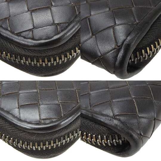 BOTTEGAVENETA Long Wallet Purse Calfskin Dark brown INTRECCIATO mens Used Authentic