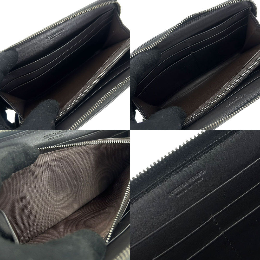 BOTTEGAVENETA Long Wallet Purse Calfskin Dark brown INTRECCIATO mens Used Authentic