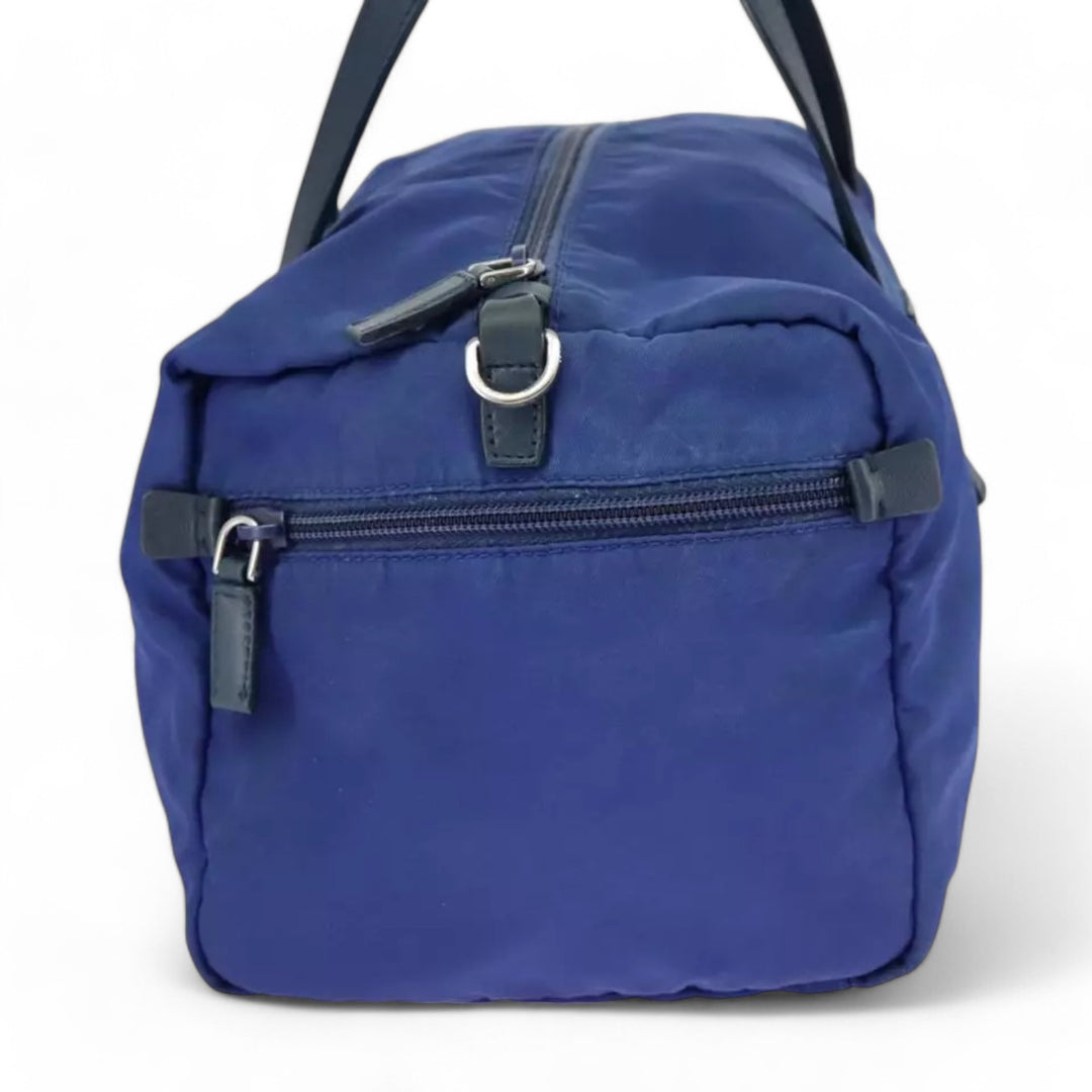 Prada Handbag Nylon 2way Blue Silver Women's Bag with Shoulder Strap