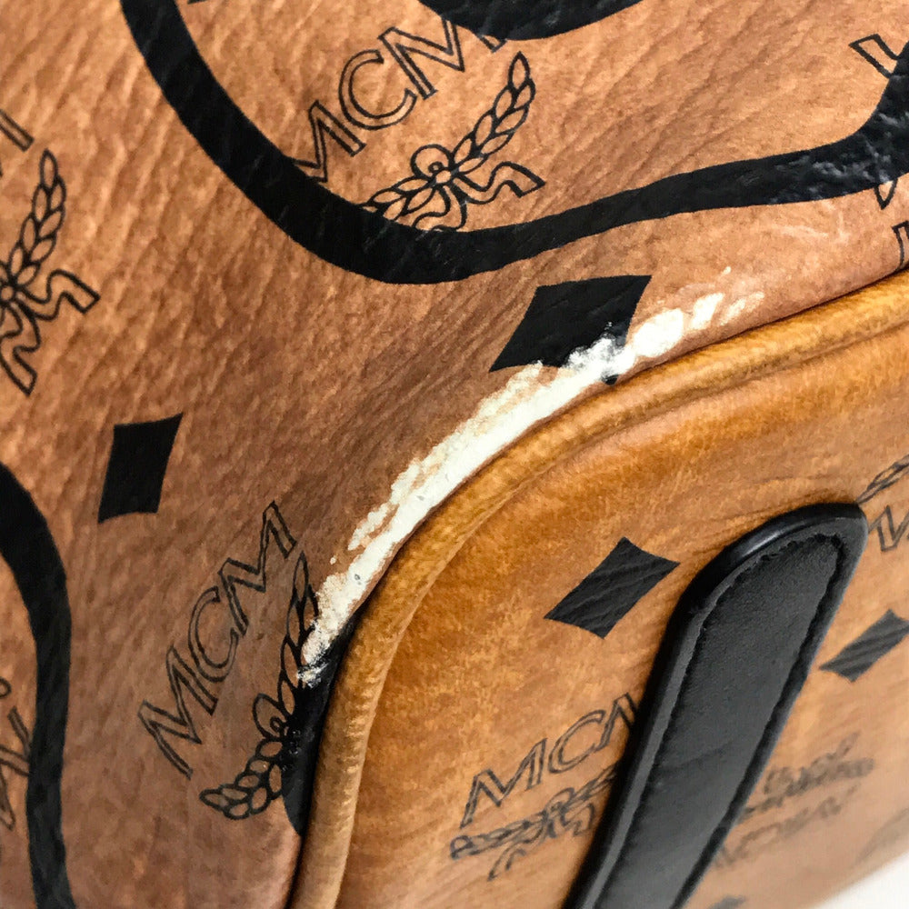 MCM Shoulder Bag leather Brown Logogram Munich Cute Monsters Women Used Authentic