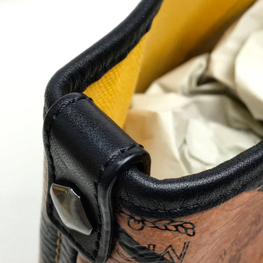 MCM Shoulder Bag leather Brown Logogram Munich Cute Monsters Women Used Authentic