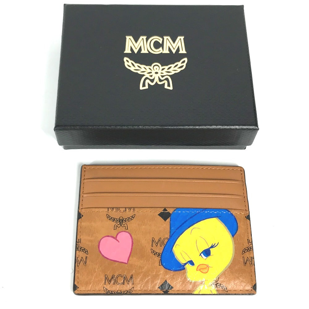 MCM Card Case leather Brown Business Card Holder Pass Case Looney Tunes collaboration