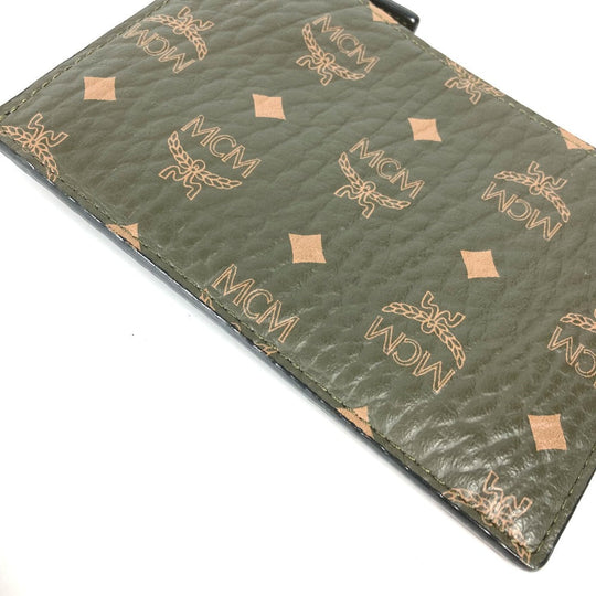 MCM Coin case leather khaki With key ring logo mens Used Authentic