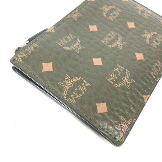 MCM Coin case leather khaki With key ring logo mens Used Authentic