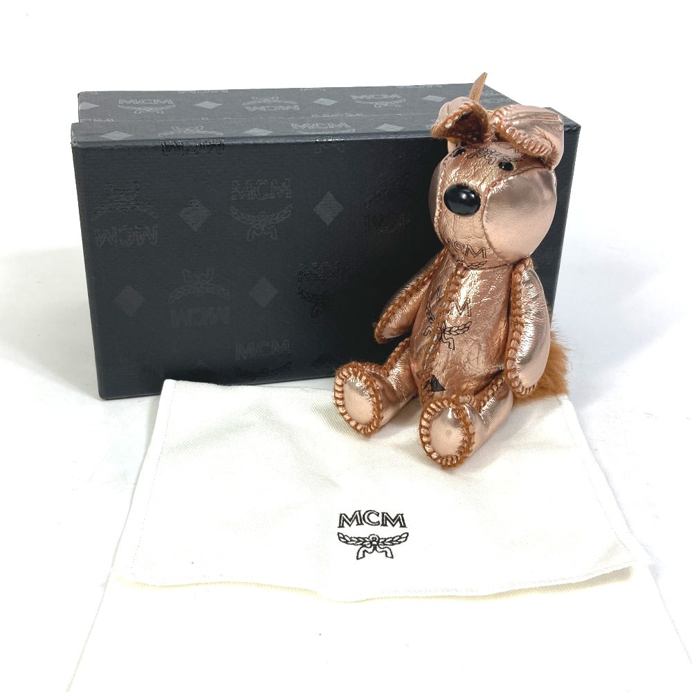 MCM key ring leather Metallic pink Vesetos rabbit metallic leather fur Women Used Authentic